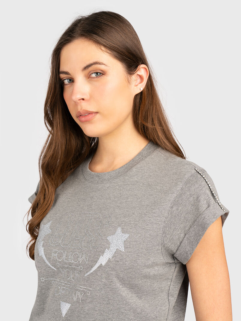 Cotton T-shirt with rhinestones - 3