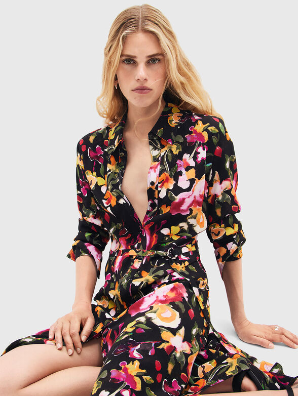 Dress with floral print and belt - 5