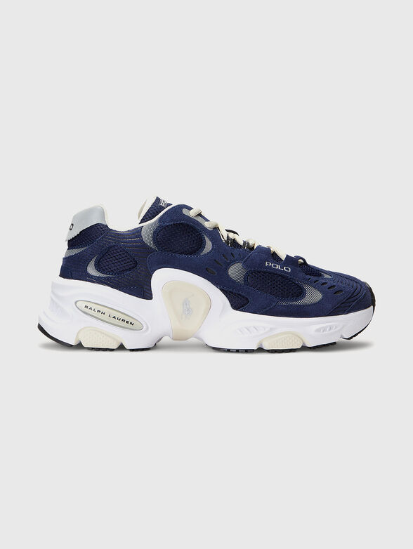 Dark blue sports shoes with suede elements - 0