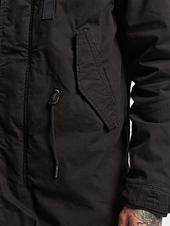 Black hooded parka with faux fur detail - 5