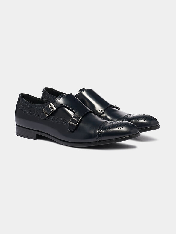 Blue leather shoes with buckles - 2