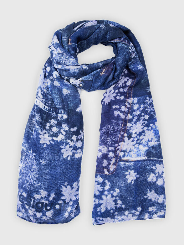 Scarf with floral and denim patterns - 1