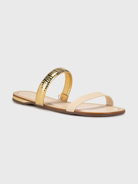 Beige flat sandals with gold accent - 2