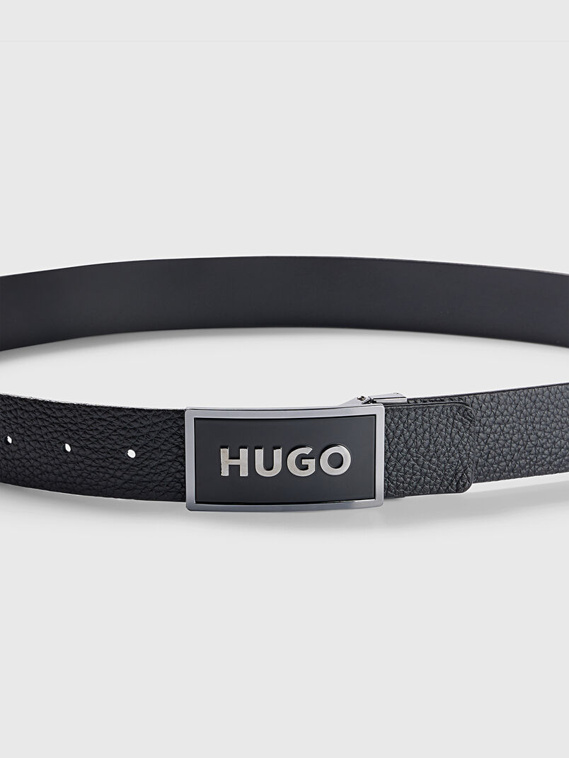 Black leather belt with logo buckle - 3