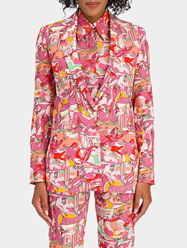 Blazer with art print in pink shades - 5