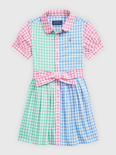 Cotton dress with plaid pattern and belt - 4