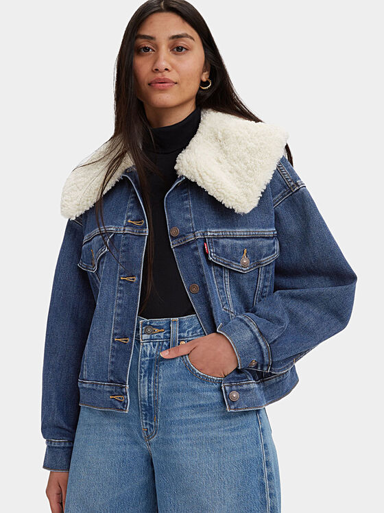 Denim jacket with removable collar - 1