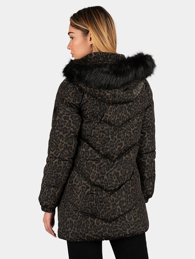 Animal print padded jacket with faux fur detail - 3