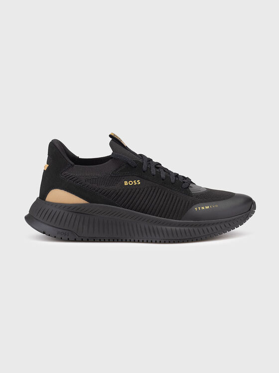 Black sports shoes with logo - 1
