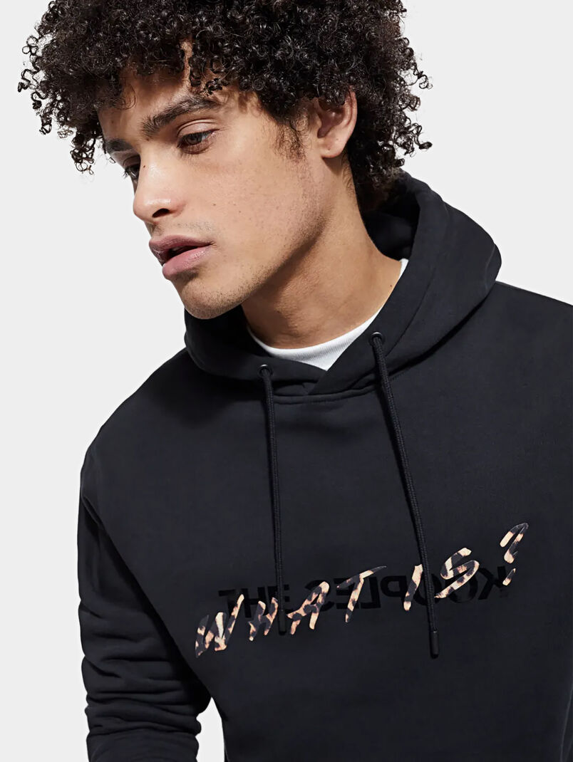 Black sweatshirt with hood and logo print - 3