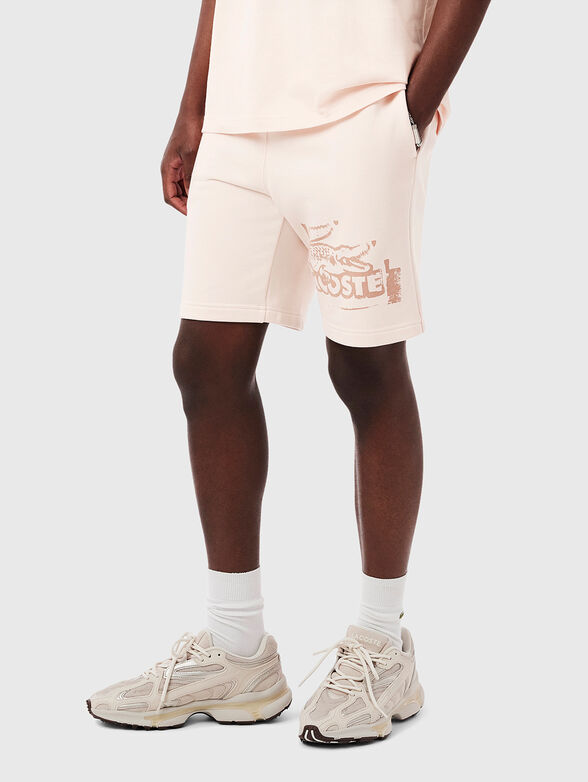 Cotton shorts with logo print in ecru - 3