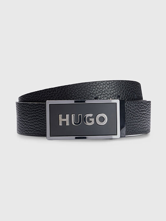Black leather belt with logo buckle - 1