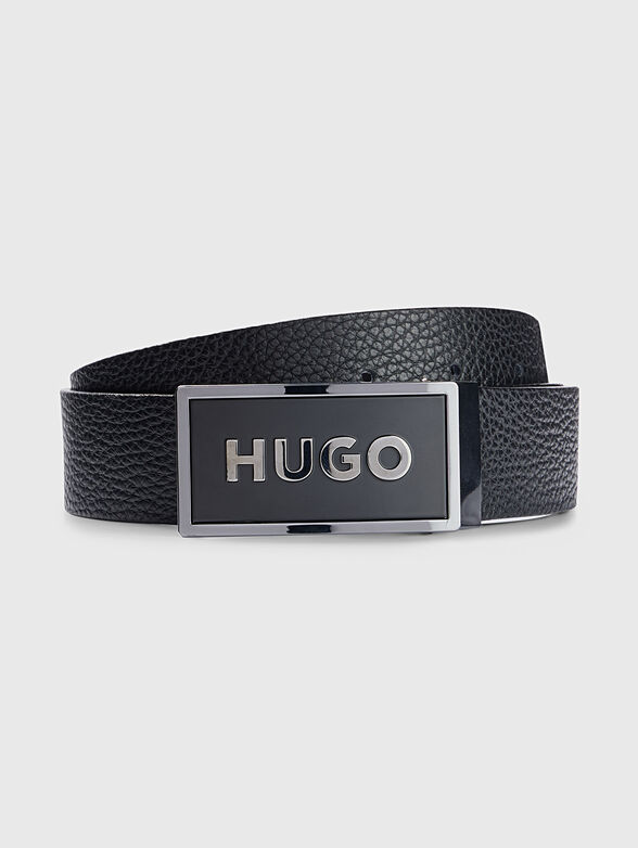 Black leather belt with logo buckle - 1