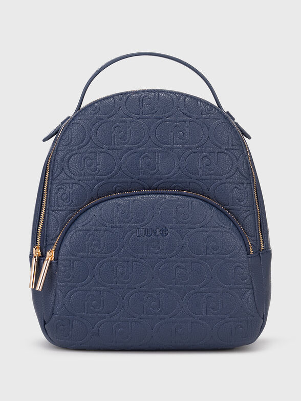 Blue backpack with embossed logo texture - 1