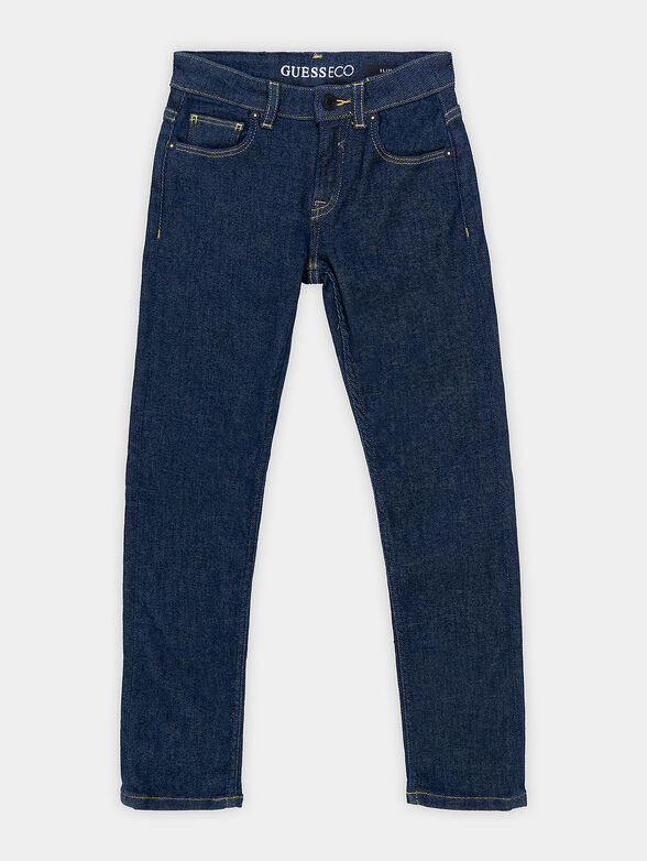 Blue jeans with contrasting logo patch - 1