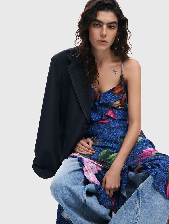 Dress with denim effect and floral accents - 4