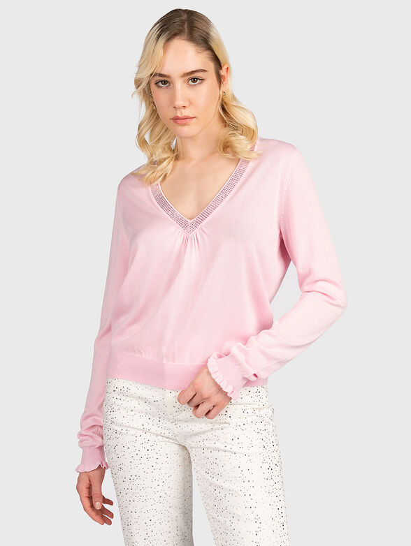 Pink sweater with rhinestones - 1