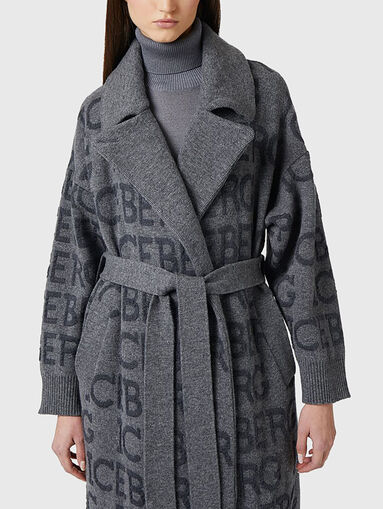 Black wool blend coat with monogram - 4
