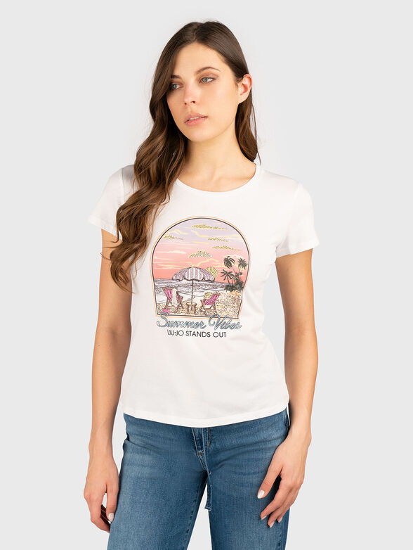 Cotton T-shirt with oval neckline - 0