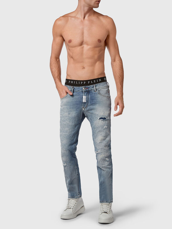 Blue slim jeans with accent rips - 4