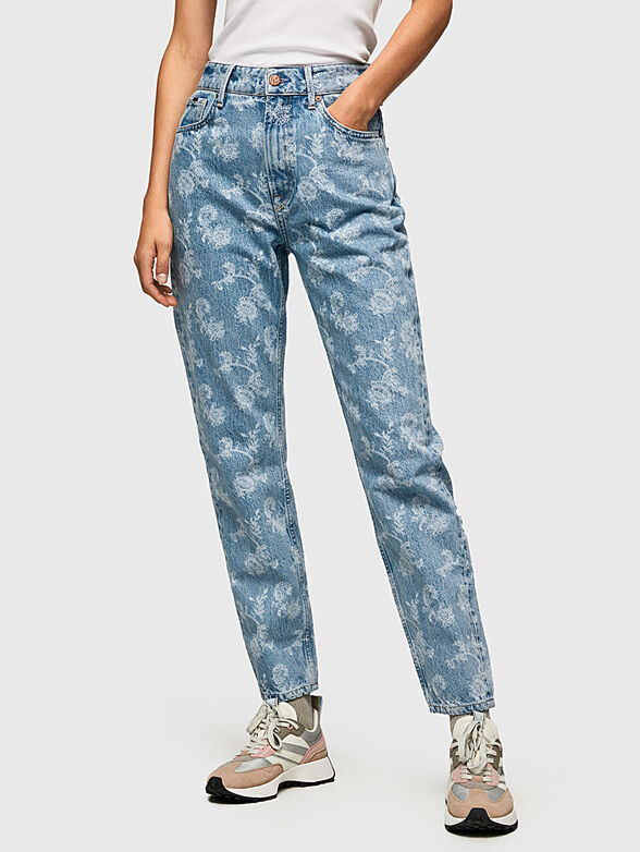 VIOLET blue jeans with floral motifs - 0