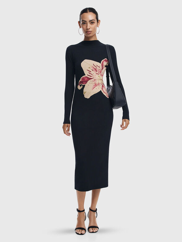 Midi dress with long sleeves and floral print - 0