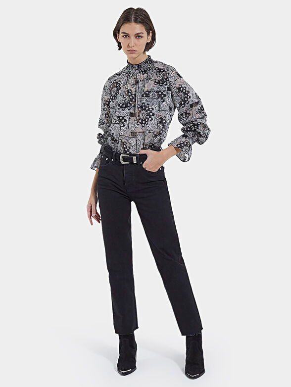 Blouse with print and high collar - 2