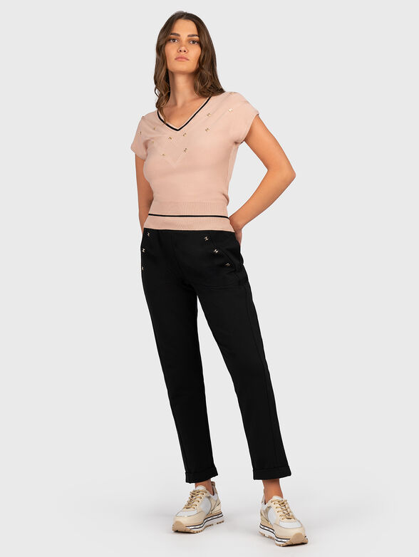 Knit black t-shirt with golden accents - 2