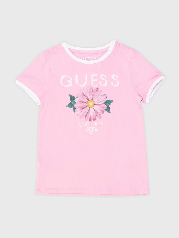 Pink T-shirt with accent logo print  - 1