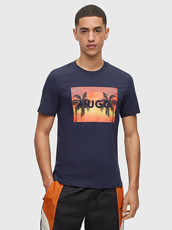Blue cotton T-shirt with logo print - 1
