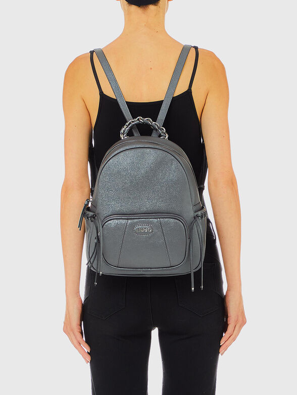 Black backpack with accent handle - 2