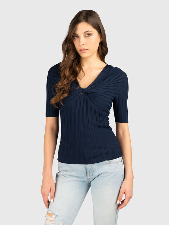 Short sleeved blouse with accent neckline - 1
