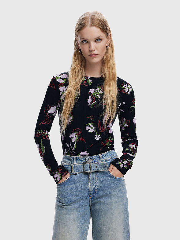 Black blouse with floral print - 0