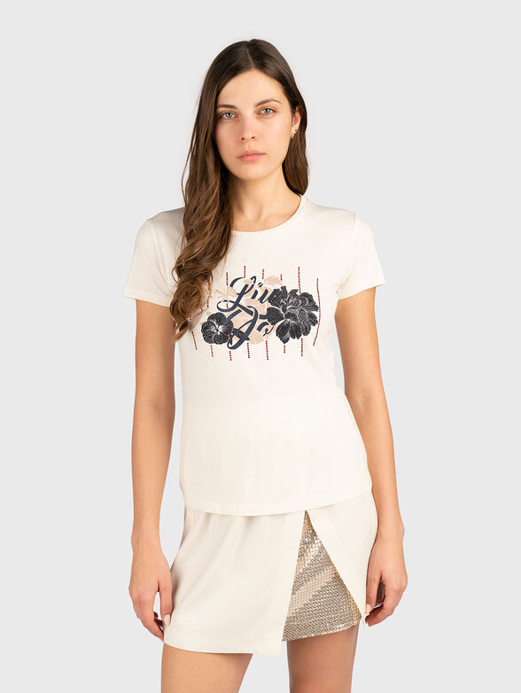 Cotton T-shirt with rhinestones - 1