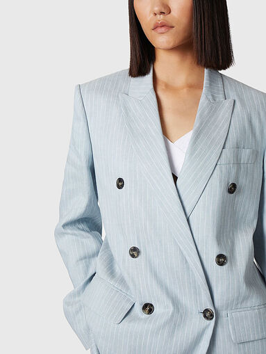 Double-breasted striped linen and cotton jacket - 4