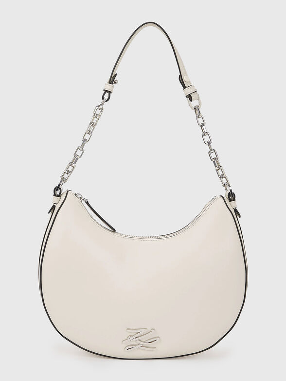 Black leather hobo bag with golden logo - 1