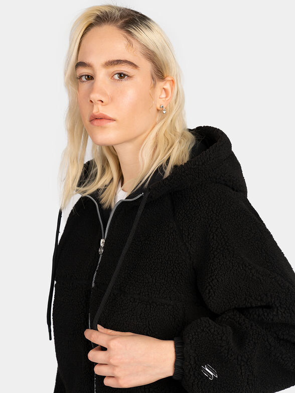Black hooded sweatshirt with a drawstring - 3
