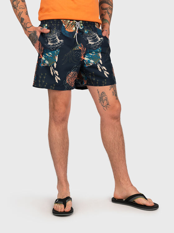 Multicolor beach shorts with branded ties - 1