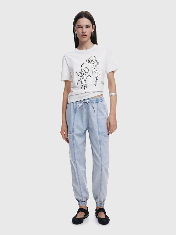 Cotton T-shirt with oval neckline and print - 1