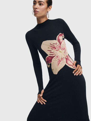 Midi dress with long sleeves and floral print - 3