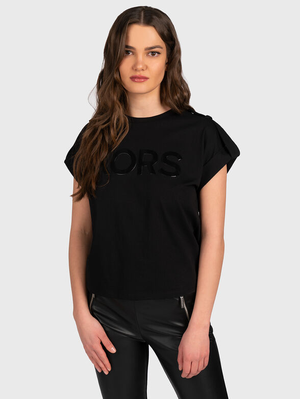 Black cotton T-shirt with logo accent - 1
