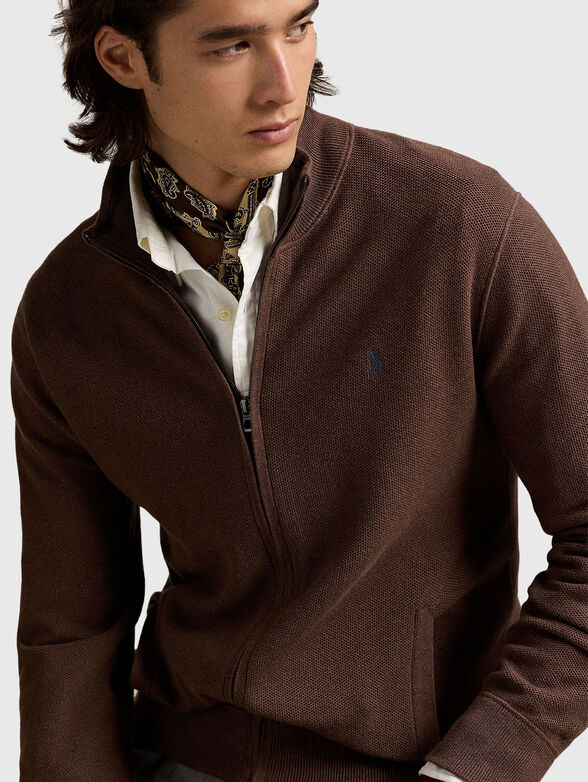 Cotton cardigan with logo in brown - 3