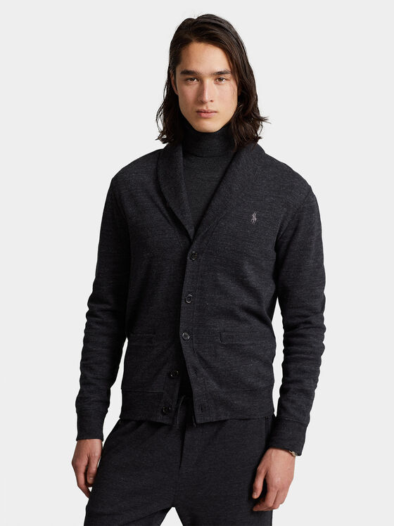 Black cotton blend cardigan with shawl collar - 1