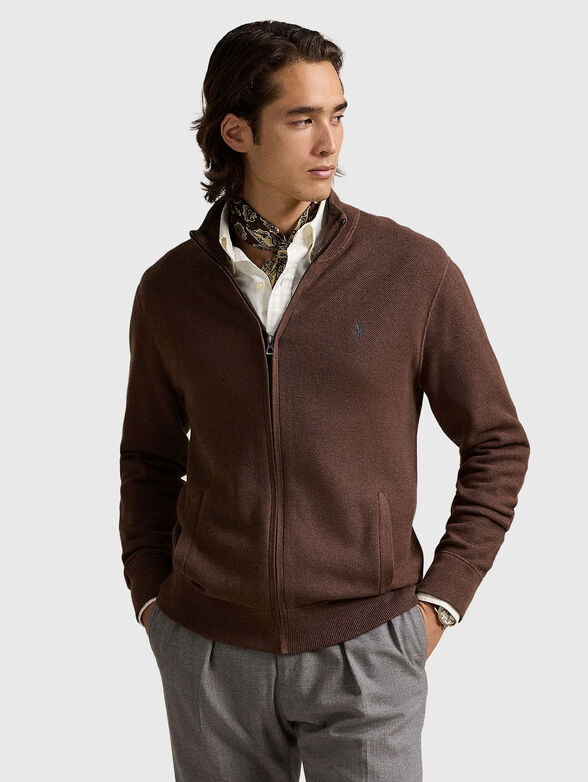 Cotton cardigan with logo in brown - 0