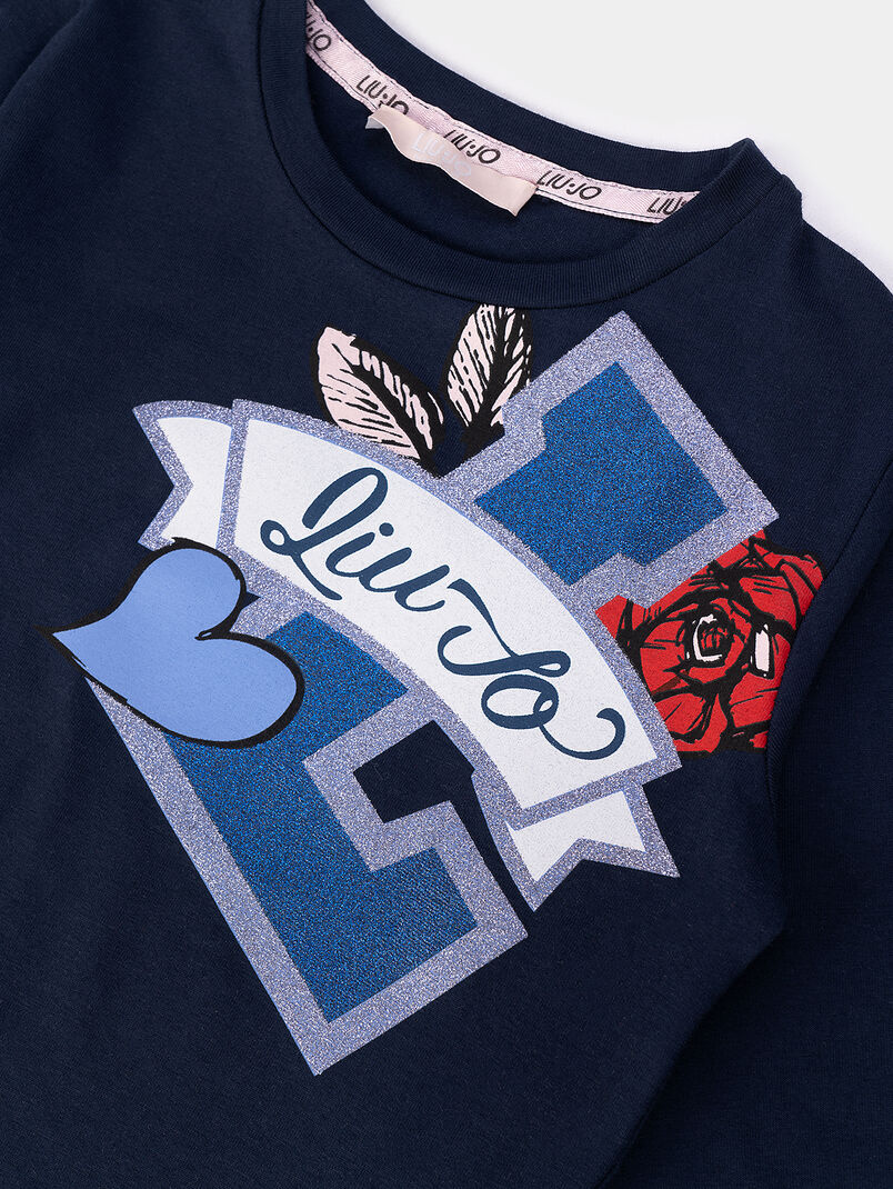 Blue blouse with contrasting logo print - 3