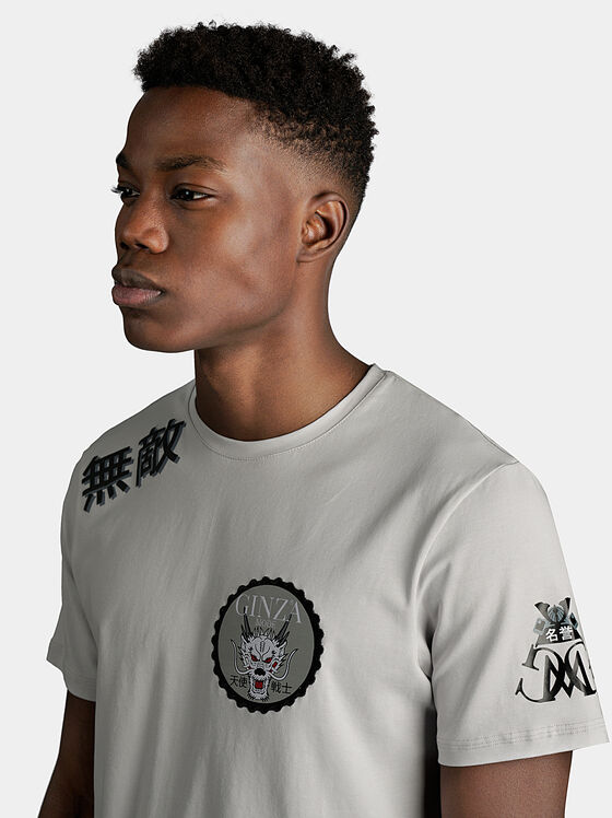 Grey cotton T-shirt with print and logo details - 1
