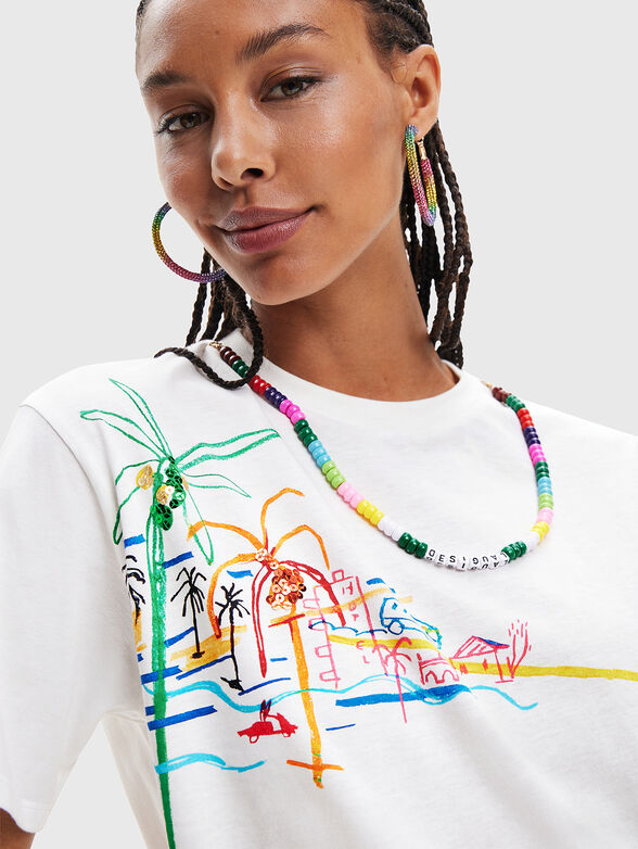 PALMER white T-shirt with print and beads - 4