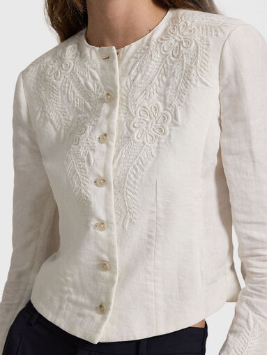 Linen jacket with floral embroidery - 4