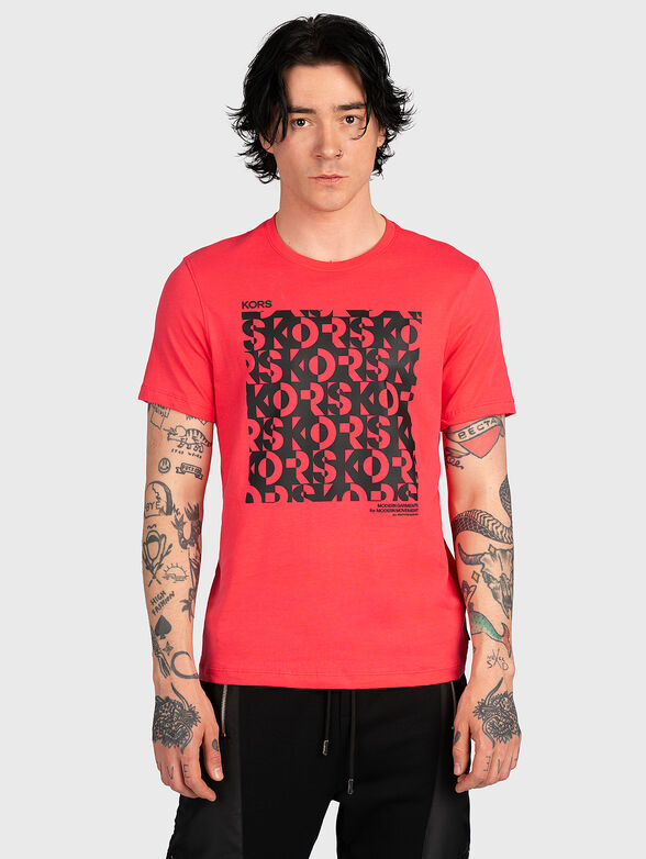 T-shirt in coral colour with print - 1