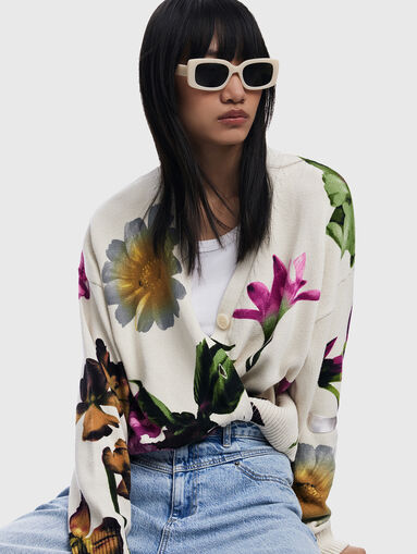 Cotton cardigan with floral print - 3